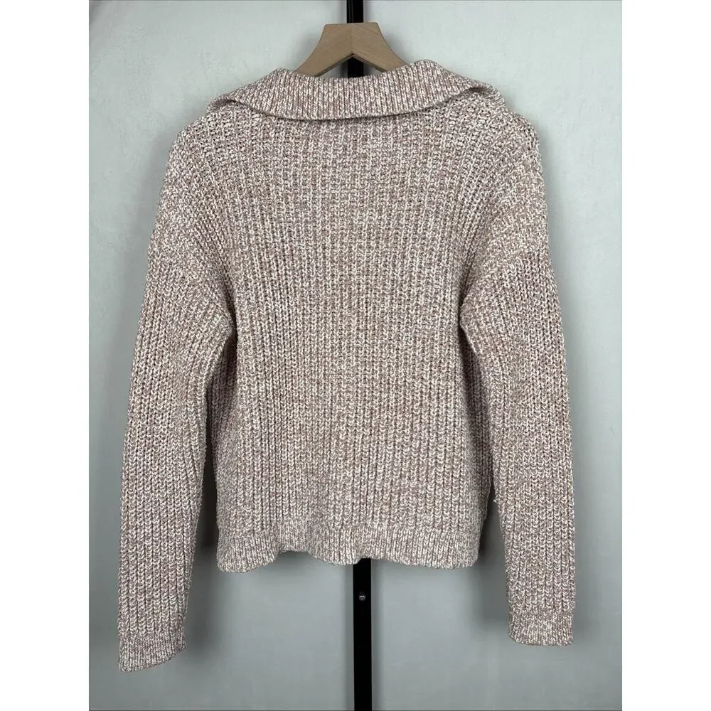 Haven Well Within Marled Knit Polo Sweater Womens Medium Pink Cozy Chunky Cotton